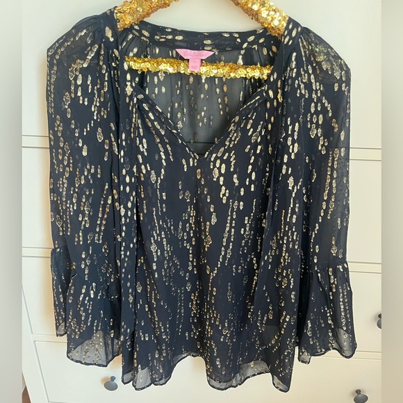 Lilly Pulitzer Black Gold Matilda Sheer Top - Picture 3 of 6